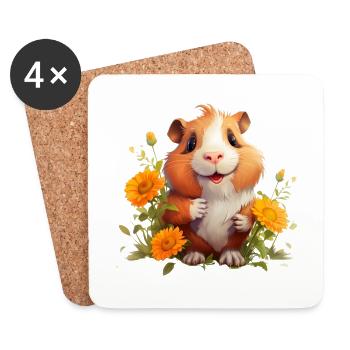 Meerschweinchen mit Blumen - Untersetzer (4er-Set) - Weiß - Vorne