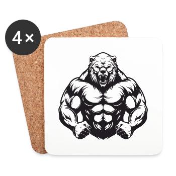 Bear Grizzly Muscles Gymnase d’entraînement - Dessous de verre (lot de 4) - blanc - Devant