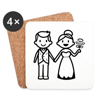 Mariage, Jeunes mariés, Couple - Dessous de verre (lot de 4) - blanc - Devant