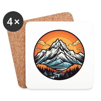 Mountains, Landscape, Circle - Coasters (set of 4) - white - Front