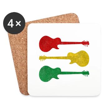 Guitares avec des couleurs reggae dans le style grunge vintage - Dessous de verre (lot de 4) - blanc - Devant