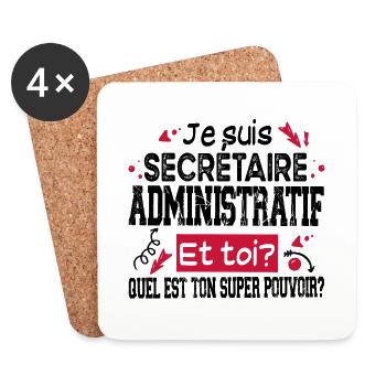 Secrétaire Administratif Super Pouvoir Cadeau - Dessous de verre (lot de 4) - blanc - Devant