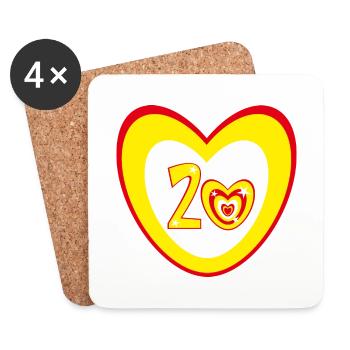 Geburtstagsherz mit 20 - Untersetzer (4er-Set) - Weiß - Vorne