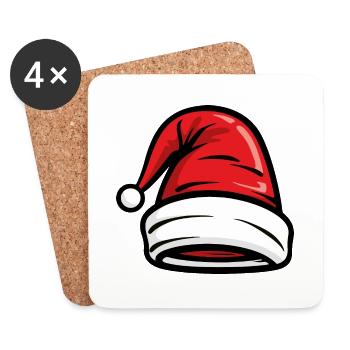 Bonnet symbole de chapeau de père Noël - Dessous de verre (lot de 4) - blanc - Devant