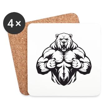 Bear Grizzly Gym Muscles Bodybuilding - Coasters (set of 4) - white - Front