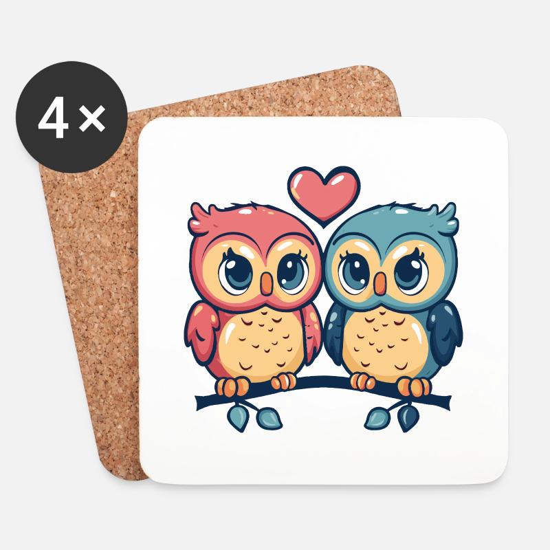 Eule Paar Paar Liebe Couple Verliebt - Untersetzer (4er-Set) - Weiß