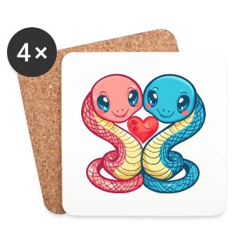 Serpent Cobra Couple Amour Couple Amoureux - Dessous de verre (lot de 4) - blanc - Devant