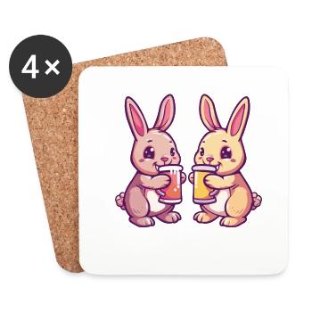 Bunny Comic Beer Funny Booze - Coasters (set of 4) - white - Front