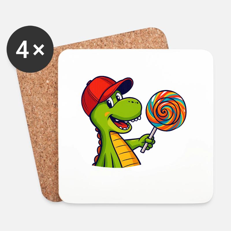 Bunter_Dinosaur_mit_Lutscher - Untersetzer (4er-Set) - Weiß