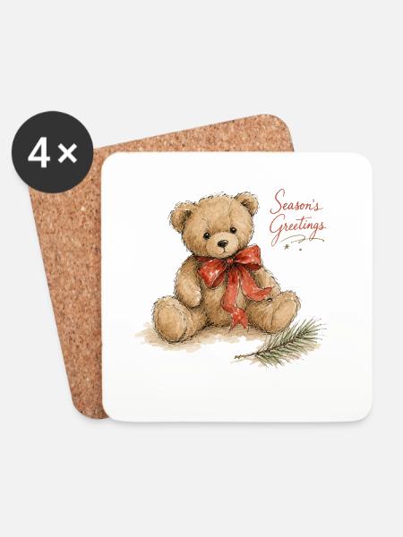 Aquarell Weihnachtsteddybär - Untersetzer (4er-Set) - Weiß