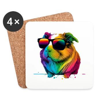 Meerschweinchen mit Sonnenbrille - Untersetzer (4er-Set) - Weiß - Vorne