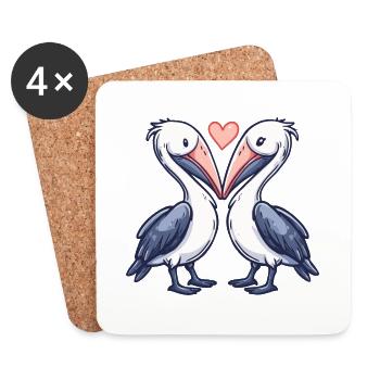Pelikan Vogel Paar Verliebt Valentinstag - Untersetzer (4er-Set) - Weiß - Vorne