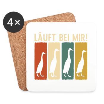 Laufenten - Läuft bei mir - Laufenten Retro Design - Untersetzer (4er-Set) - Weiß - Vorne