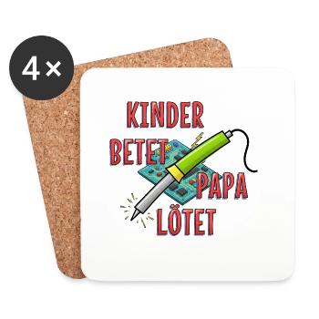 Des enfants prient, papa soude - Dessous de verre (lot de 4) - blanc - Devant