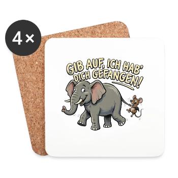 Maus fängt Elefant, lustiger Spruch - Untersetzer (4er-Set) - Weiß - Vorne