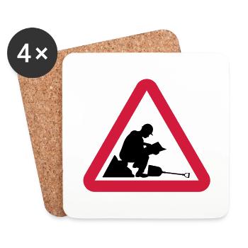 Attention: Lazy travailleur - Dessous de verre (lot de 4) - blanc - Devant