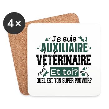 Auxiliaire Vétérinaire Métier Animal Chien Chat - Dessous de verre (lot de 4) - blanc - Devant