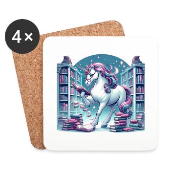 Einhorn-Bibliothekar Verzauberten Bibliothek - Untersetzer (4er-Set) - Weiß - Vorne