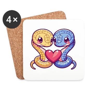 Serpent Cobra Bande Dessinée Couple Amour - Dessous de verre (lot de 4) - blanc - Devant