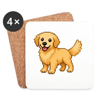 Mignon Golden Retriever – Chien rétro en pixel art - Dessous de verre (lot de 4) - blanc - Devant