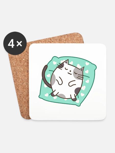 schlafende Katze - Untersetzer (4er-Set) - Weiß