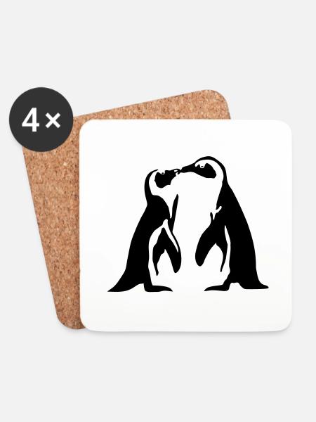 Pinguin - Paar, Liebe - Untersetzer (4er-Set) - Weiß