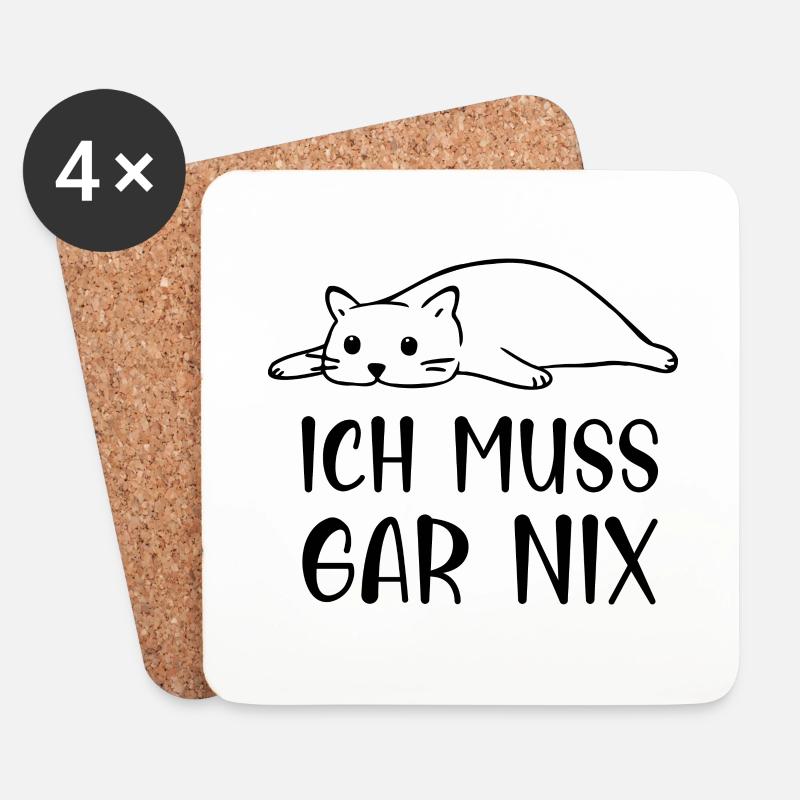 Ich muss gar nix eine faule Katze - Untersetzer (4er-Set) - Weiß