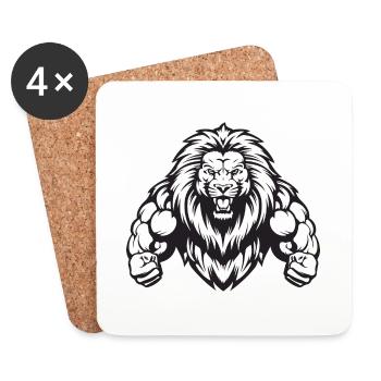 Lion Musculation Muscles Workout Gym - Dessous de verre (lot de 4) - blanc - Devant