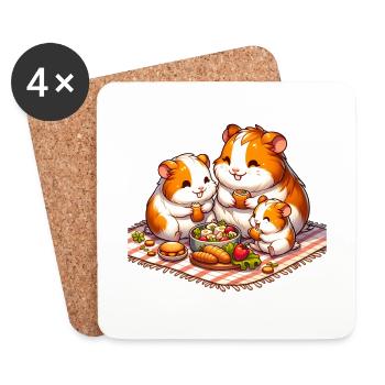 Meerschweinchen Familie Picknick im Freien - Untersetzer (4er-Set) - Weiß - Vorne