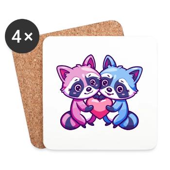 Raccoon Couple In Love Animal Valentine's Day - Coasters (set of 4) - white - Front