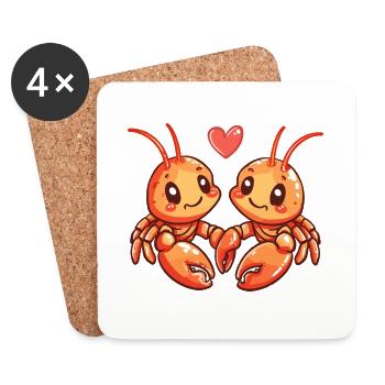 Couple De Homard Amoureux Cancer Animal Saint Valentin - Dessous de verre (lot de 4) - blanc - Devant