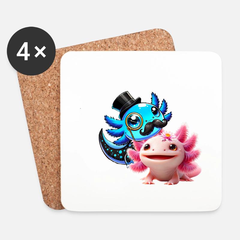 Axolotl Duo - Untersetzer (4er-Set) - Weiß