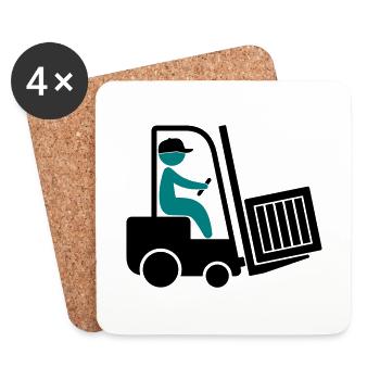 Un chariot élévateur transportant une boîte - Dessous de verre (lot de 4) - blanc - Devant