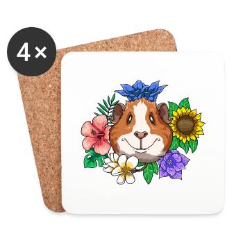 Meerschweinchen Lächeln Blumen Lachen - Untersetzer (4er-Set) - Weiß - Vorne