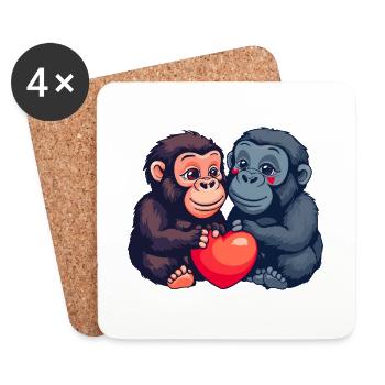 Gorille Couple Amour Couple Amoureux - Dessous de verre (lot de 4) - blanc - Devant