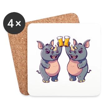 Nashorn Comic Tier Bier Lustig Saufen - Untersetzer (4er-Set) - Weiß - Vorne