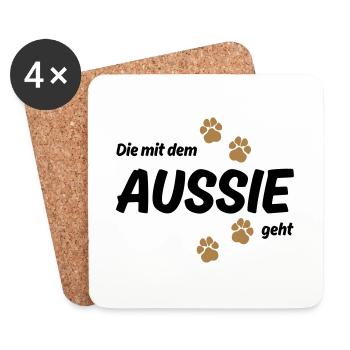 Die mit dem Aussie geht - Hundepfoten - Untersetzer (4er-Set) - Weiß - Vorne