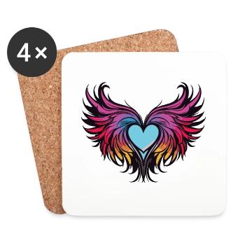 Heart, Wings, Angel, Love - Coasters (set of 4) - white - Front