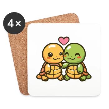 Schildkröte Comic Paar Liebe - Untersetzer (4er-Set) - Weiß - Vorne