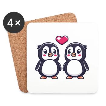 Pinguin Comic Paar Liebe - Untersetzer (4er-Set) - Weiß - Vorne