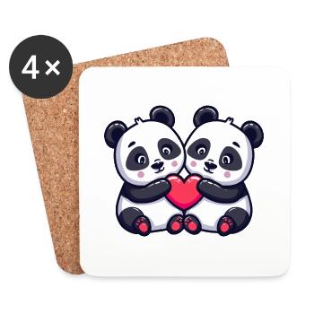 Panda Comic Couple Love - Coasters (set of 4) - white - Front