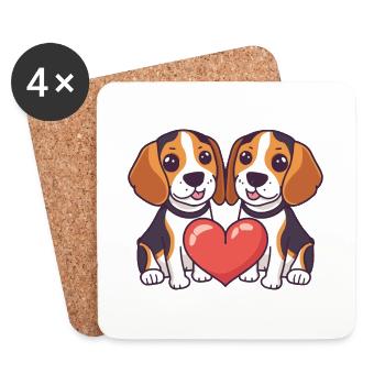 Beagle Dogs Couple In Love Valentine's Day - Coasters (set of 4) - white - Front