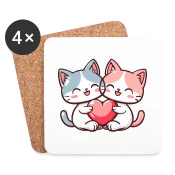 Katze Paar Liebe Couple Verliebt - Untersetzer (4er-Set) - Weiß - Vorne