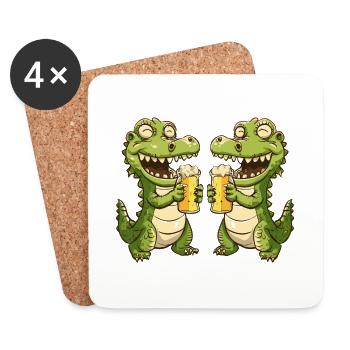 Alligator Bande Dessinée Animal Bière Drôle Alcool - Dessous de verre (lot de 4) - blanc - Devant