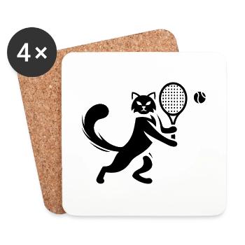 Cat Tennis Player Tennis Club Silhouette - Coasters (set of 4) - white - Front