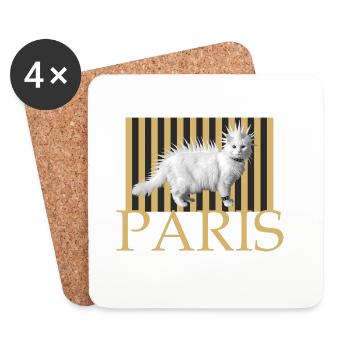 Paris Punk Katze Langhaar - Untersetzer (4er-Set) - Weiß - Vorne