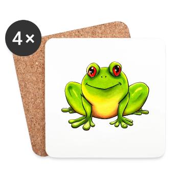 Frosch lustig grün rote Augen süß - Untersetzer (4er-Set) - Weiß - Vorne