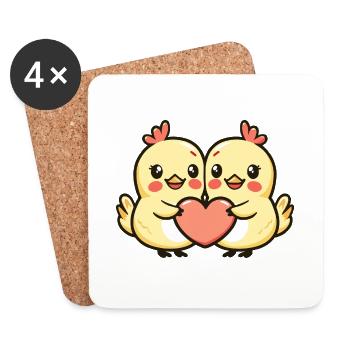 Huhn Comic Paar Liebe - Untersetzer (4er-Set) - Weiß - Vorne