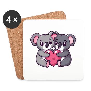 Koala Bande Dessinée Couple Amour - Dessous de verre (lot de 4) - blanc - Devant
