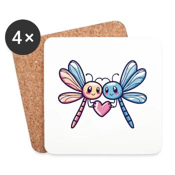 Libellule Couple Amoureux Animal Saint Valentin - Dessous de verre (lot de 4) - blanc - Devant